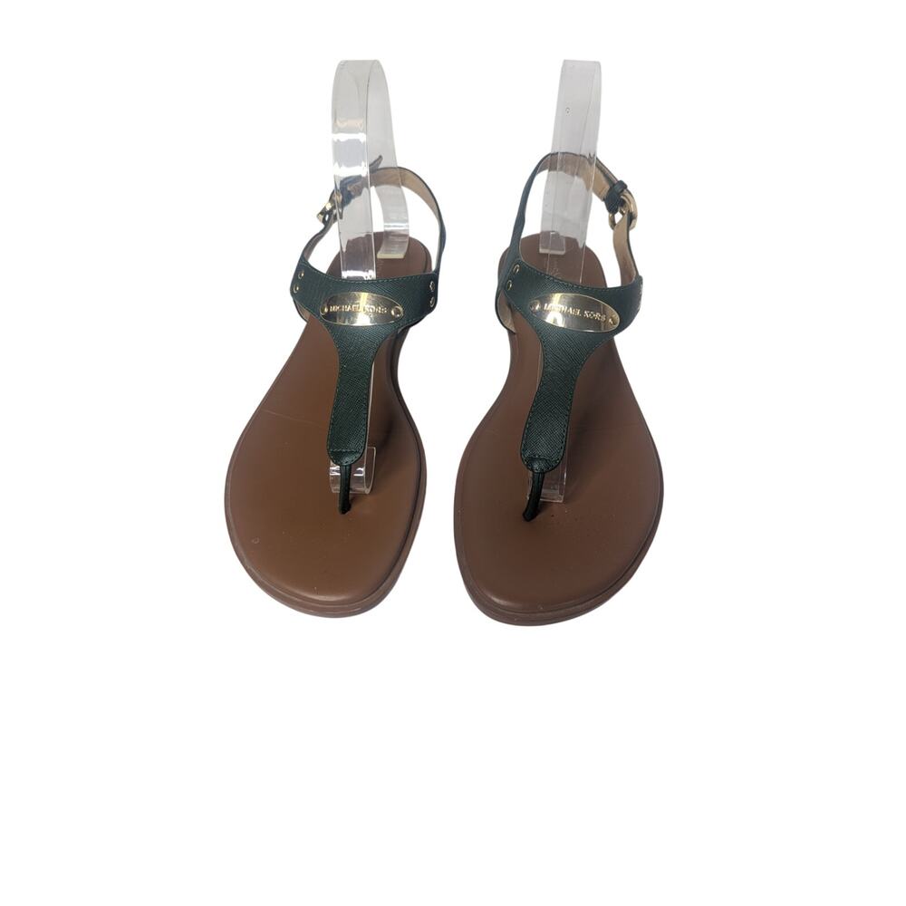 Michael Kors green textured leather strappy thong summer sandals size 8.5 - Picture 2 of 8